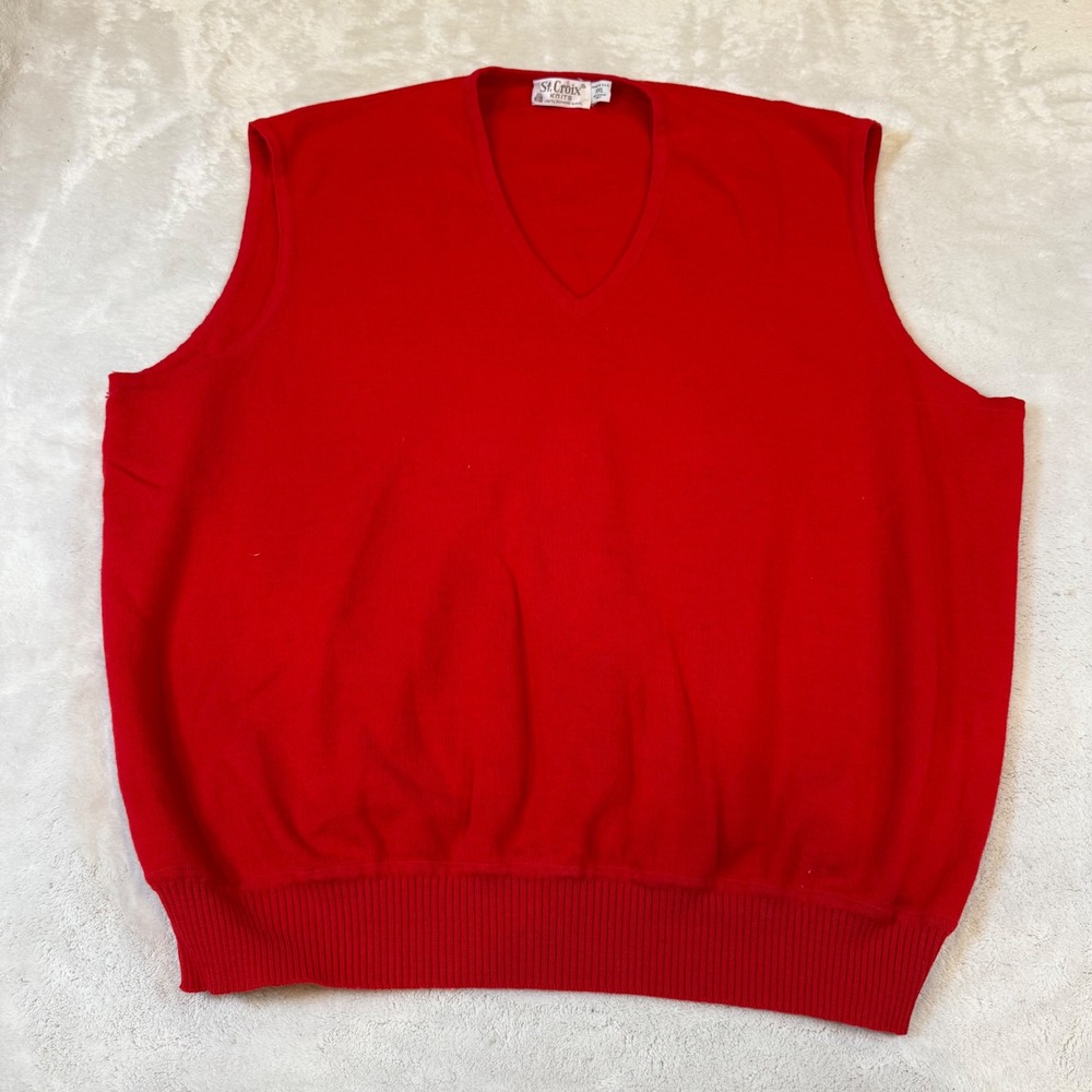 St. Croix Knits Red V-Neck Sweater Vest Mens XXL 100% Zephyr Wool USA Made